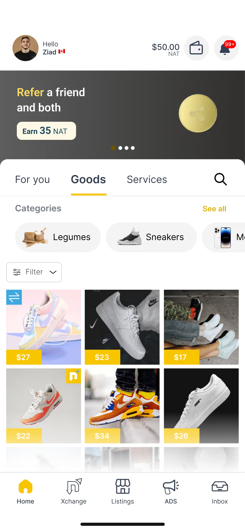 Marketplace Screen